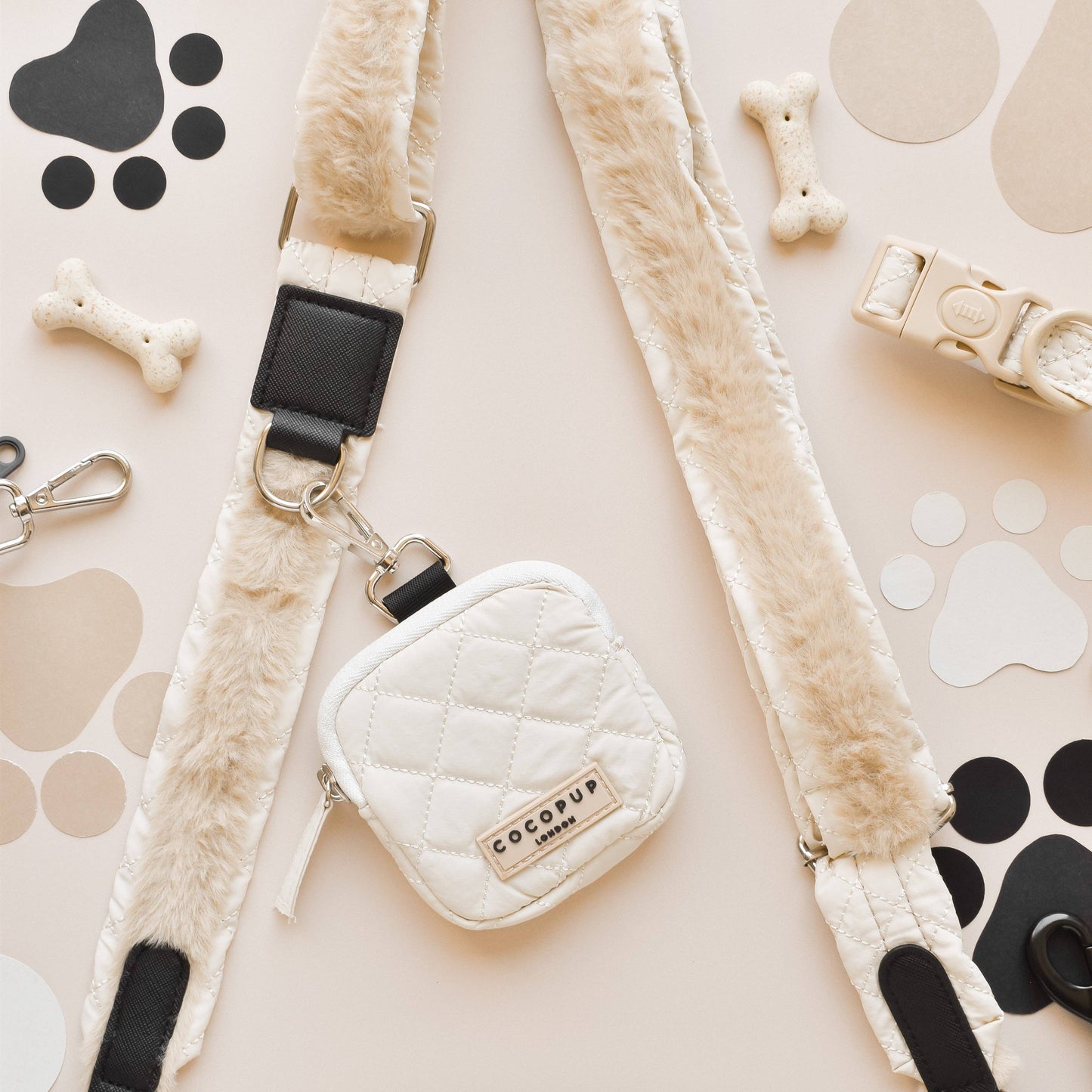 Ensemble Sac de promenade + sangle + pochette frifri pour chien - Matelassé