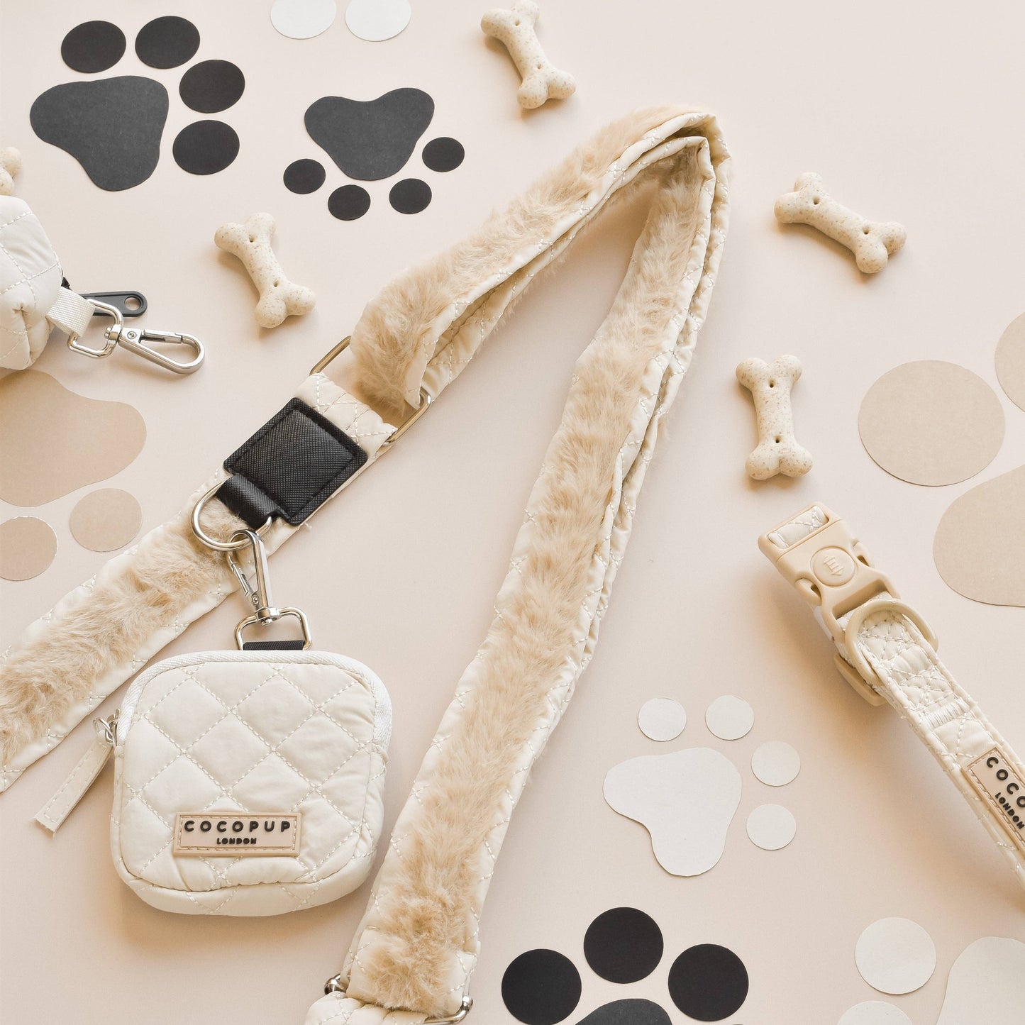 Ensemble Sac de promenade + sangle + pochette frifri pour chien - Matelassé