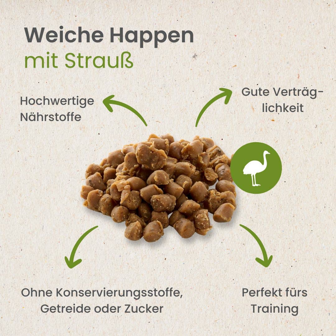 Friandises molles à l'autruche et volaille pour chiens