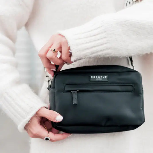 Ensemble Sac de promenade + anse réfléchissante + pochette frifri pour chien - Noir