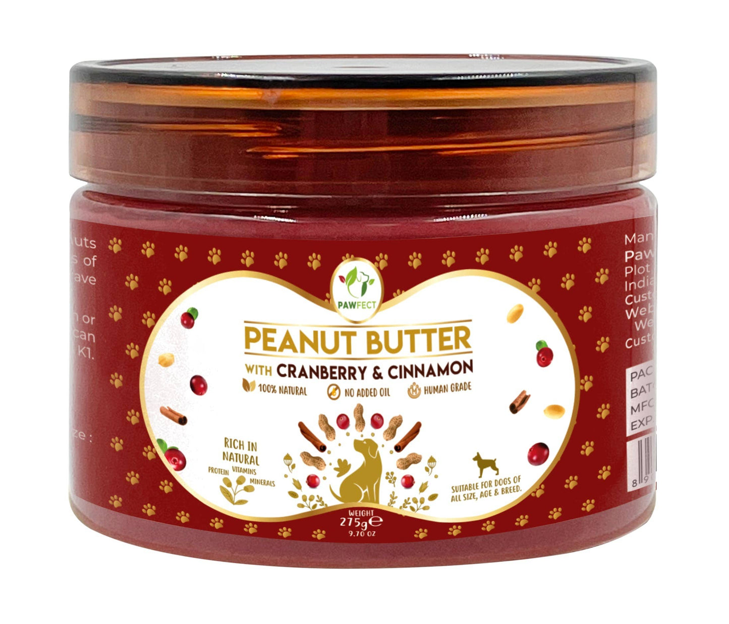Beurre de cacahuète Pawfect aux canneberges et à la cannelle 275 g