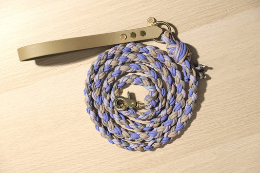 Laisse tressée violet-beige