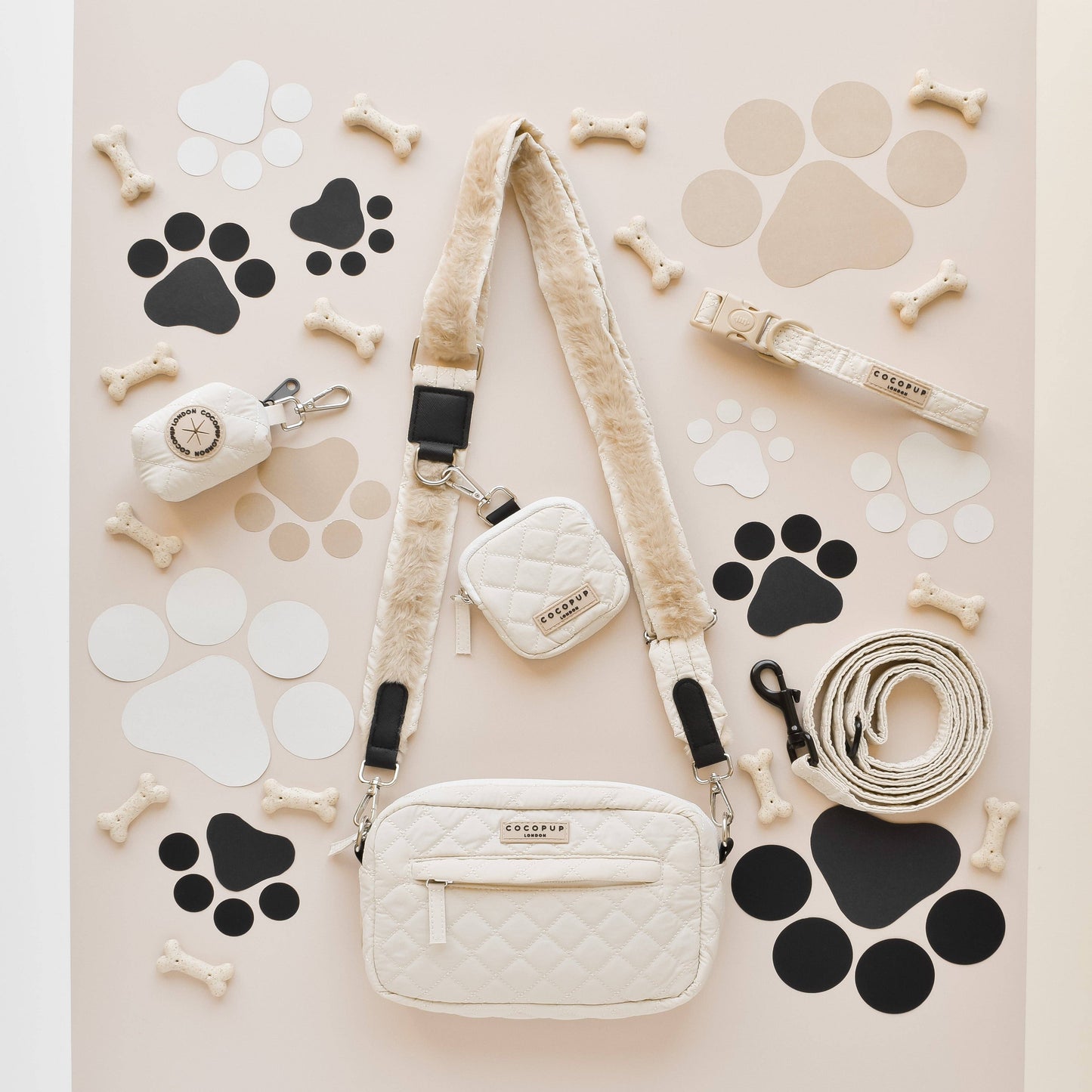 Ensemble Sac de promenade + sangle + pochette frifri pour chien - Matelassé