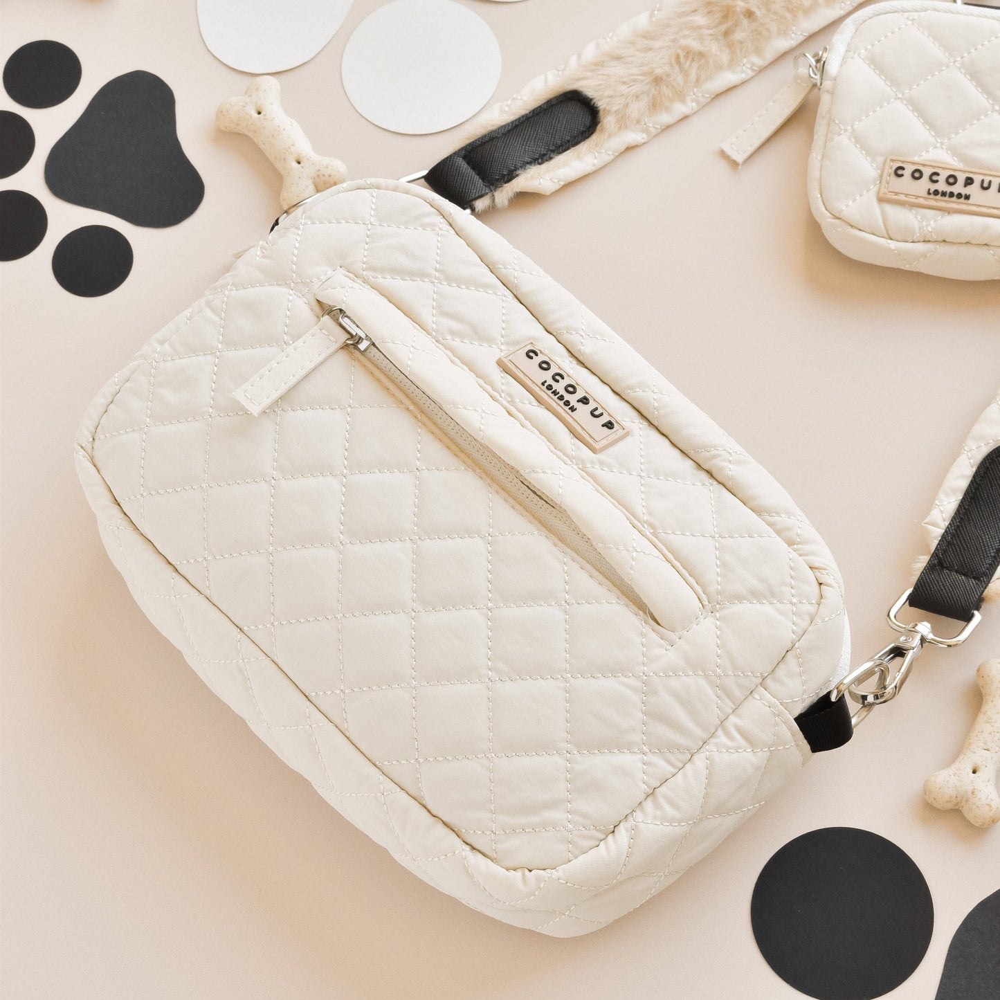 Ensemble Sac de promenade + sangle + pochette frifri pour chien - Matelassé
